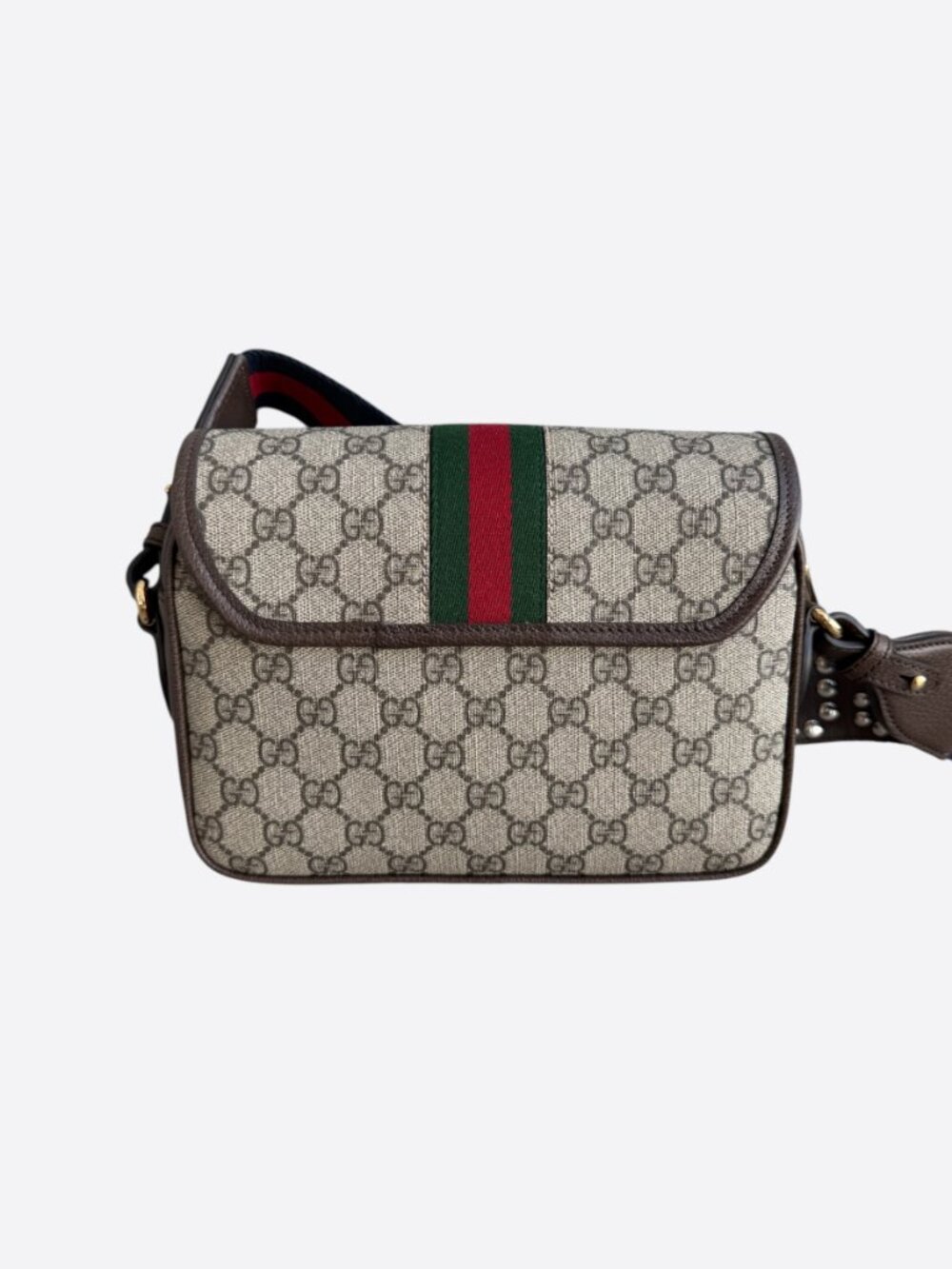 Gucci Brown GG Monogram Ophidia Studded Messenger Bag - Picture 3 of 7